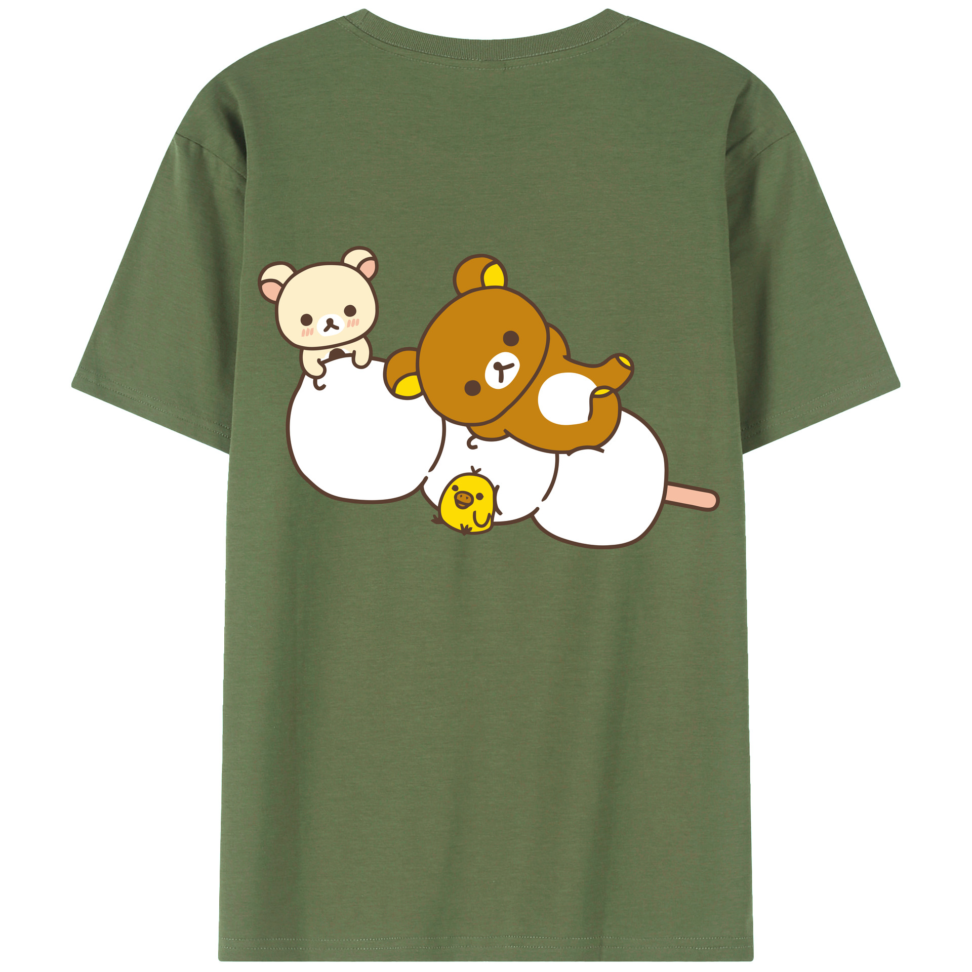 （画像用） リラックマ リラックマ キイロイトリ Rilakkuma Korilakkuma Kiiroitori 綿100％ メンズ半袖Tシャツ（バックプリント） 通気性